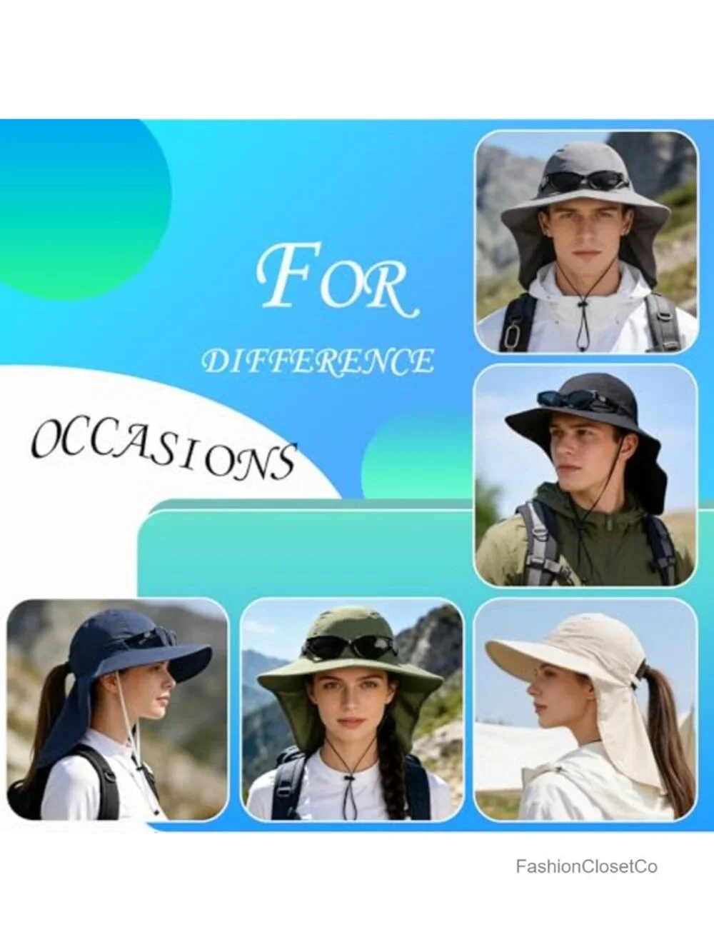 UPF 50+ Wide Brim Bucket Hat with Neck Flap for Hiking Fishing Outdoor